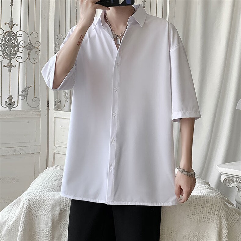 wassuphappy七分短袖衬衫男夏季冰丝薄款宽松休闲高级感休闲衣服,男装衬衫,星座214-3