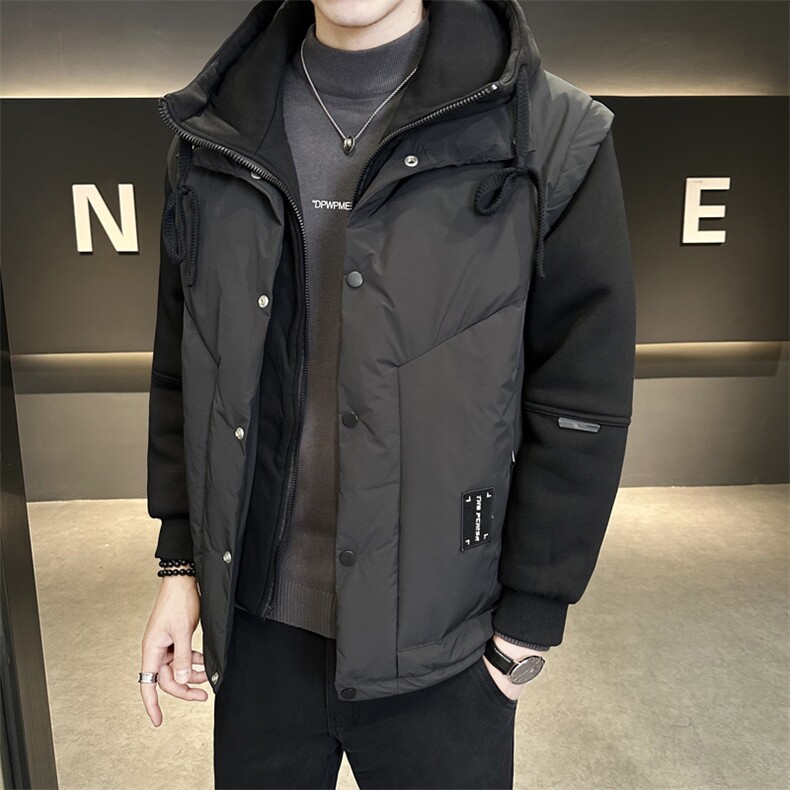 冬季新款卫衣袖假两件连帽羽绒服男短款保暖羽绒外套Y6758-P220,男装羽绒服,电商A237