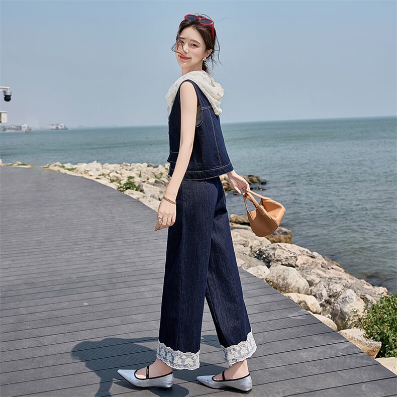 新品现货2025夏装新款水洗轻薄牛仔两件套女，女装套装/套裙，苗苗