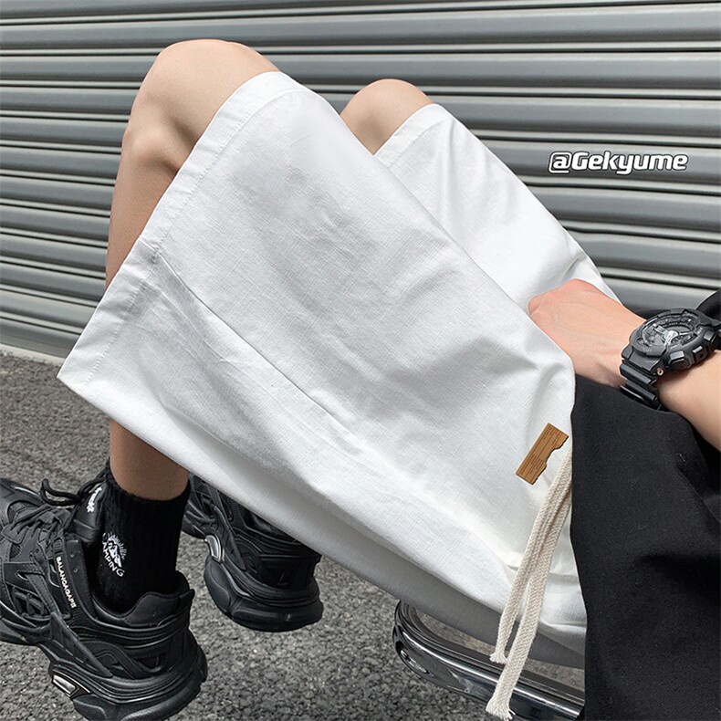 YD33293-P25 港风潮牌亚麻短裤男大码棉麻五分裤男中裤沙滩裤图片