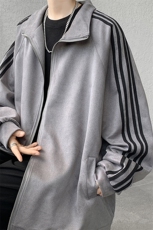 8XL-M特大码麂皮绒重磅条纹棒球服夹克外套男立领潮JK004P75控98，男装夹克，电商B312