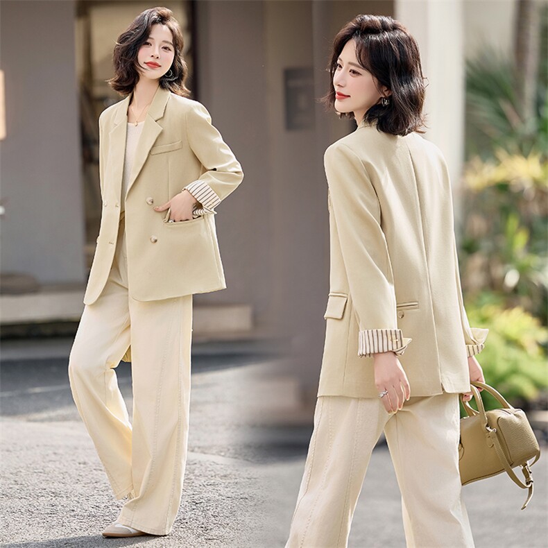 高级感时尚拼接西装外套女2025春季新款洋气百搭双排扣小西服上衣,女装西装,天丝秀