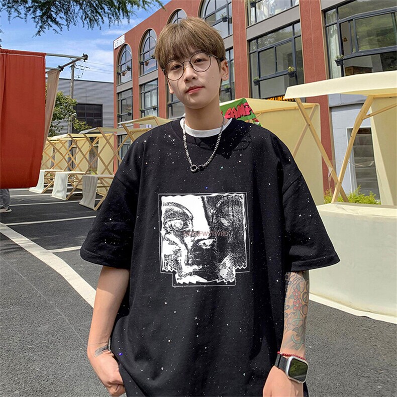 可48小时发货支持抖音得物来样二开美式满天星亮片短袖T恤MTX657,男装T恤,电商A486