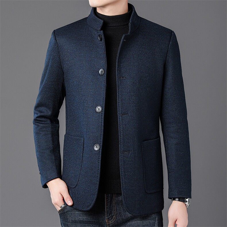 高端羊毛夹克男秋冬新款含绵羊毛休闲中山装通勤立领毛呢外套加厚，男装夹克，电商B212（原钱塘6029）