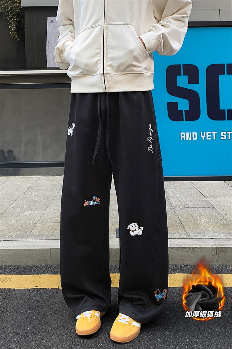 曼巴棉450g重磅腊肠狗加厚银狐绒弯刀裤男K24037J加绒-特P55控108,男装卫衣,电商A001