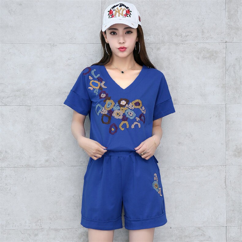 印花潮流短袖运动休闲气质V领短裤口袋套装/套裙2020年夏季,女装套装/套裙,凯瑟曼