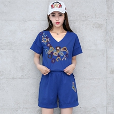 印花潮流短袖运动休闲气质V领短裤口袋套装/套裙2020年夏季，女装套装/套裙，凯瑟曼