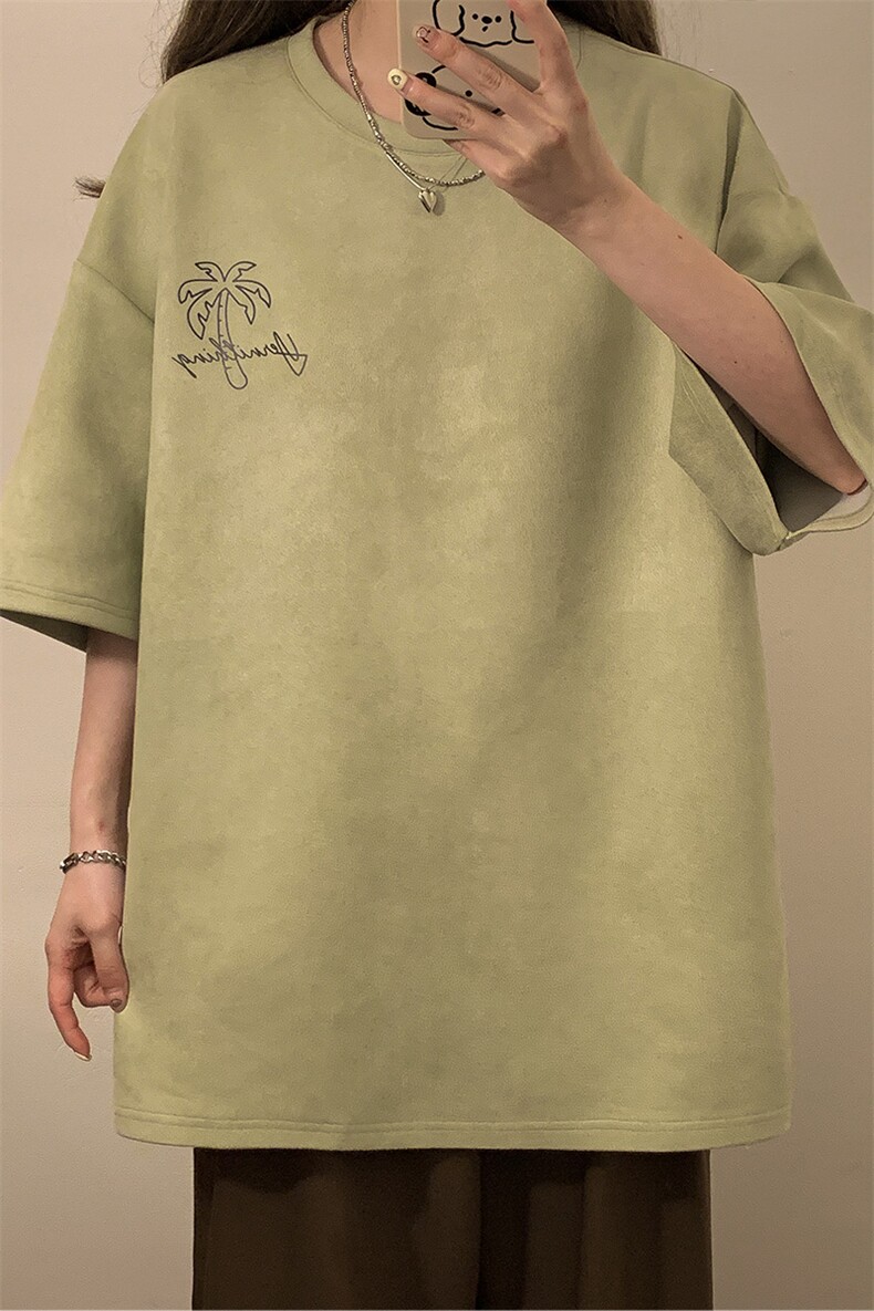 中性2026夏装麂皮绒半袖上衣男女情侣夏季大码宽松短袖T恤S319P28,男装T恤,电商A233-1