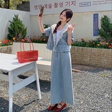 夏装新款！大量现货！蕾丝拼接牛仔两件套2C133-8918P170K238，女装套装/套裙，2C133