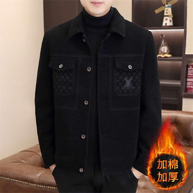 冬季新款男士加棉加厚金貂绒时尚毛呢外套图片