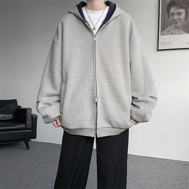 8XL-M500克潮牌百搭卫衣男美式情侣连帽撞色休闲廓形外套WY33P68,女装短外套,电商D206-1