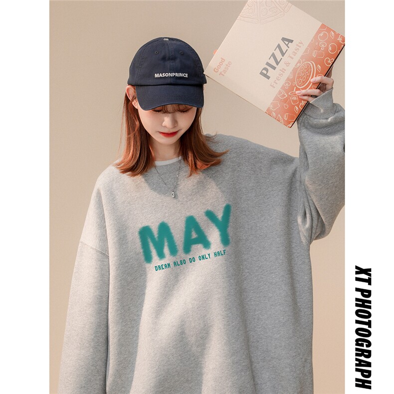 欧美简约时尚MAY情侣潮长袖圆领卫衣宽松上衣 W168 P30控48图片