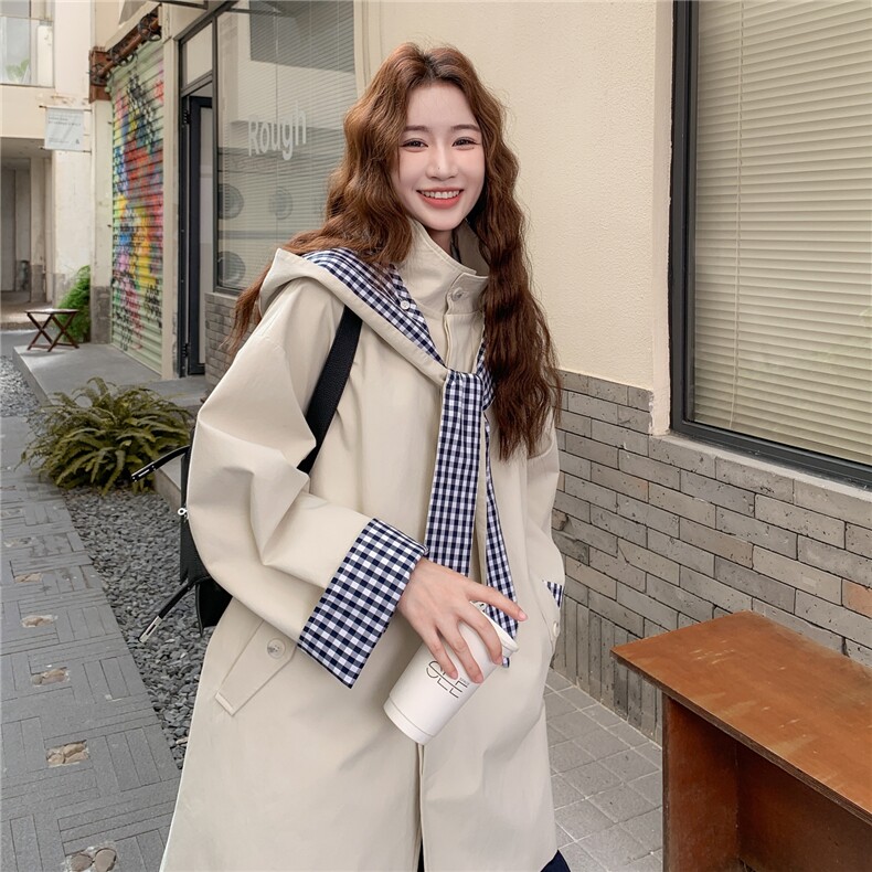 新品！设计感格子拼接风衣外套2C213-902-P195-K289,女装风衣,2C213