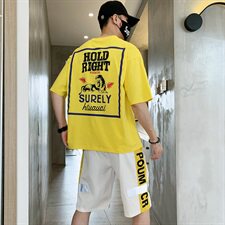 套装男短袖t恤夏季趣味印花宽松潮流衣服一套帅气夏装DS773T，男装T恤，电商A102