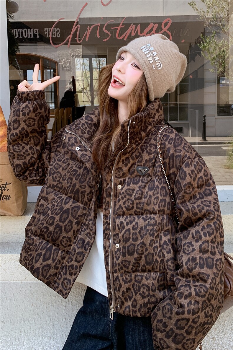 现货！放心推！洋气豹纹羽绒服女2025冬新款女装白鸭绒外套,女装羽绒服,慧尚依恋
