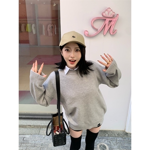 重磅秋冬男女纯色打底针织衫圆领套头半高领毛衣美式复古休闲上衣