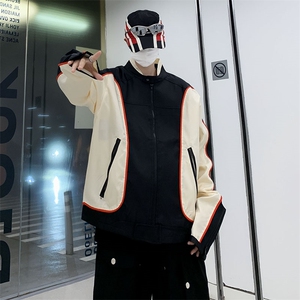 港风秋款男夹克棒球立领机车拼色拉链开叉外套JK02 P70图片