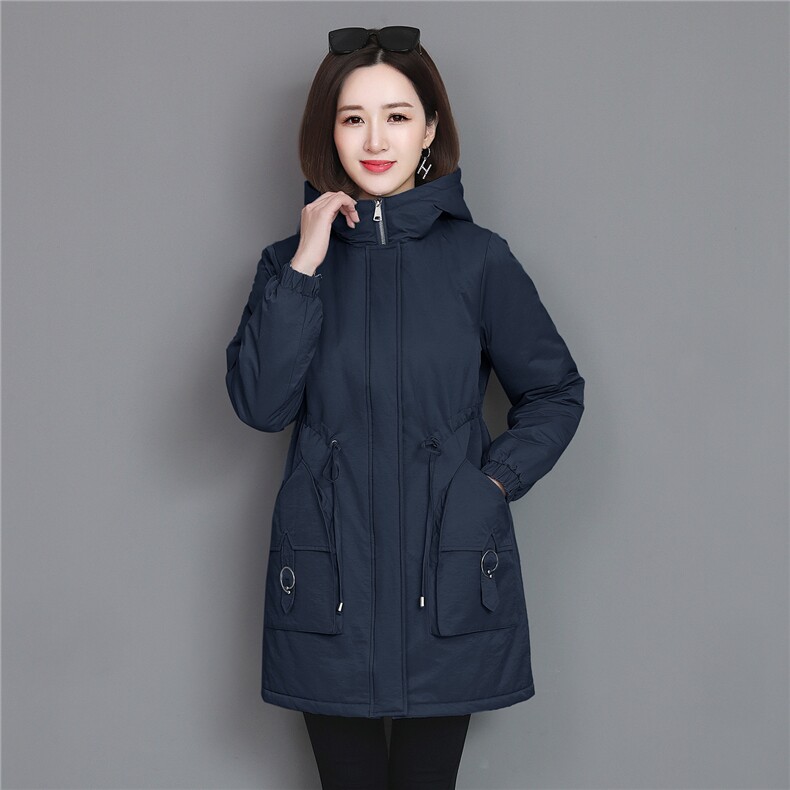 棉服女冬季中长款加棉加厚纯色百搭外套棉衣,女装棉衣/棉服,芙芮