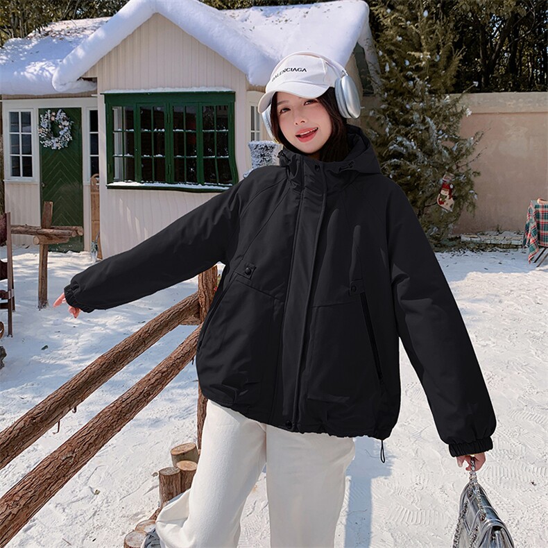 黄色冲锋衣式派克服女冬季2025新款美式工装棉服爆款加厚流行棉衣,女装短外套,2C129