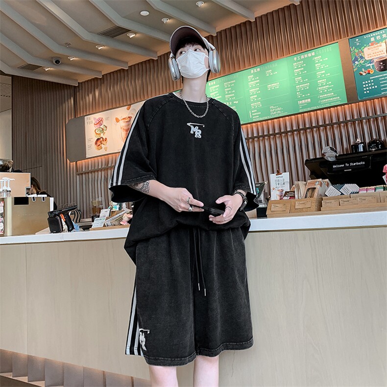 TZ53-P45美式复古潮流刺绣休闲套装,男装休闲套装,星座1501-1