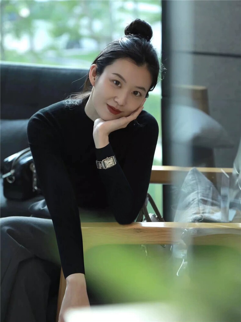 法式黑色半高领打底衫女秋冬内搭正肩针织衫修身高级感中领毛衣,针织衫/毛衣,雪真羊绒