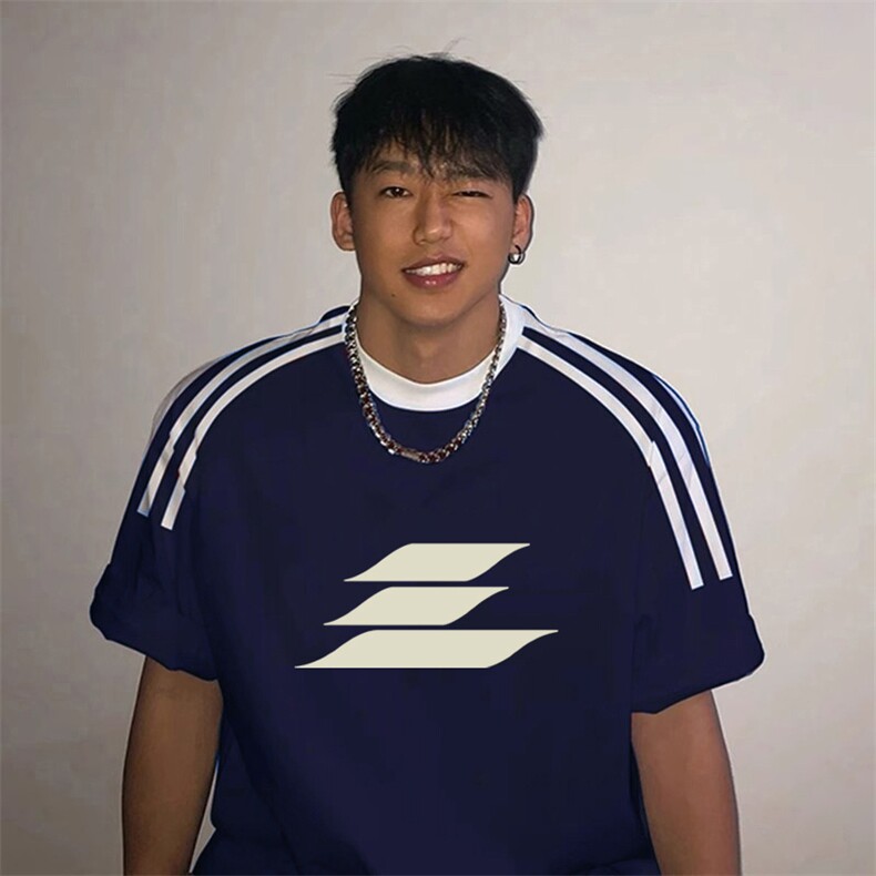 夏季美式高街重磅纯棉三条杠织带撞色男女短袖T恤ZD327-特P30,男装T恤,电商A486