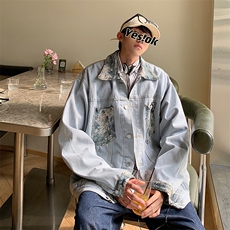 美式牛仔夹克男秋季潮复古外套情侣褂子高街hiphop上衣J0150-p68，男装夹克，星座1008-1