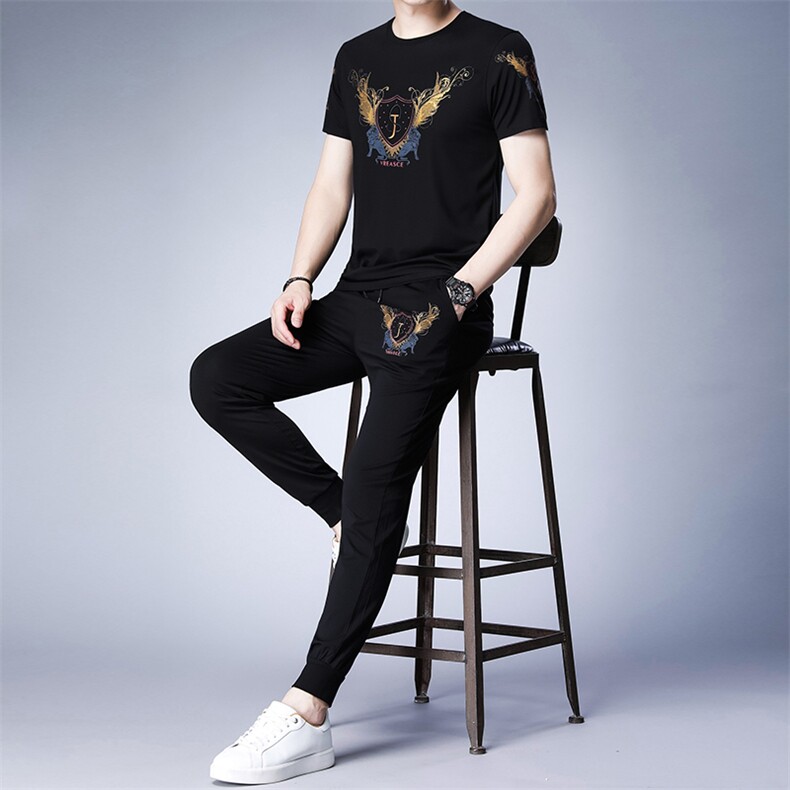 2023夏季男士t恤短袖中老年运动服套装中年爸爸夏季冰丝polo衫图片