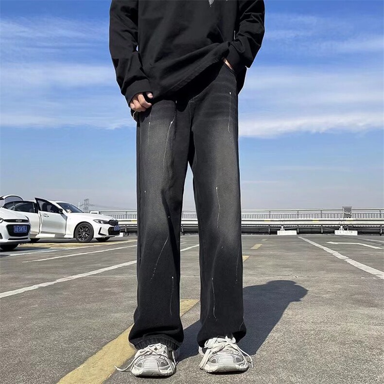 美式高街牛仔裤男韩版潮阔腿直筒裤子2024春季ins长裤RK1439-P43,男装牛仔裤,星座412-3