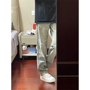 【有货】美式复古牛仔裤男日系裤子破洞直筒裤NZK05WW-特P50图片