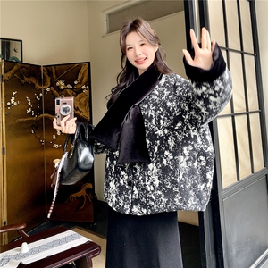 文艺范复古围巾款丝绒拼接羽绒服女冬季2025新款90白鸭绒保暖外套图片