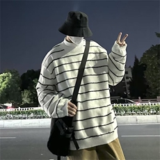 秋冬韩系慵懒风撞色条纹针织衫男女宽松情侣款Z8822-P50，男装针织衫/毛衣，星座1109-3