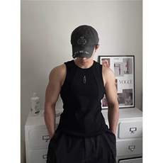 美式简约潮牌重磅分割螺纹基础无袖T恤修身针织背心男TBX02，男装背心/马甲，星座208-5
