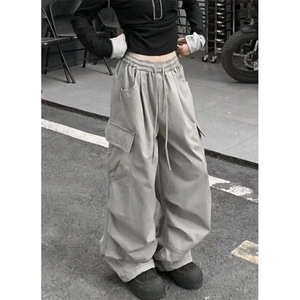 潮春秋宽松型松紧腰休闲长裤抽绳阔腿裤中低腰 KA609图片