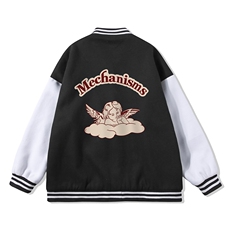 白底春季新款港风小天使印花潮牌拼接棒球服夹克外套G97P65控88，男装夹克，电商A247-1