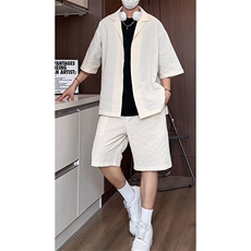 TZ52932/P65西服领短袖衬衣裤子套装男潮夏季肌理感西装领两件套，男装西服，电商A141