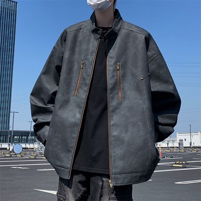 J193-P85秋季新款高街复古翻领皮衣夹克外套供视频,男装夹克,星座109