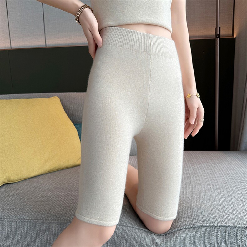 新款女士高腰显瘦羊绒打底短裤舒适保暖时尚百搭，女装打底裤，高粱穗羊绒