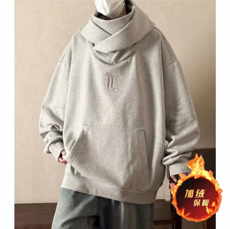 加绒美式高街卫衣男连帽字母刺绣帅2025冬季新款ins外套WB186-P51,女装短外套,星座412