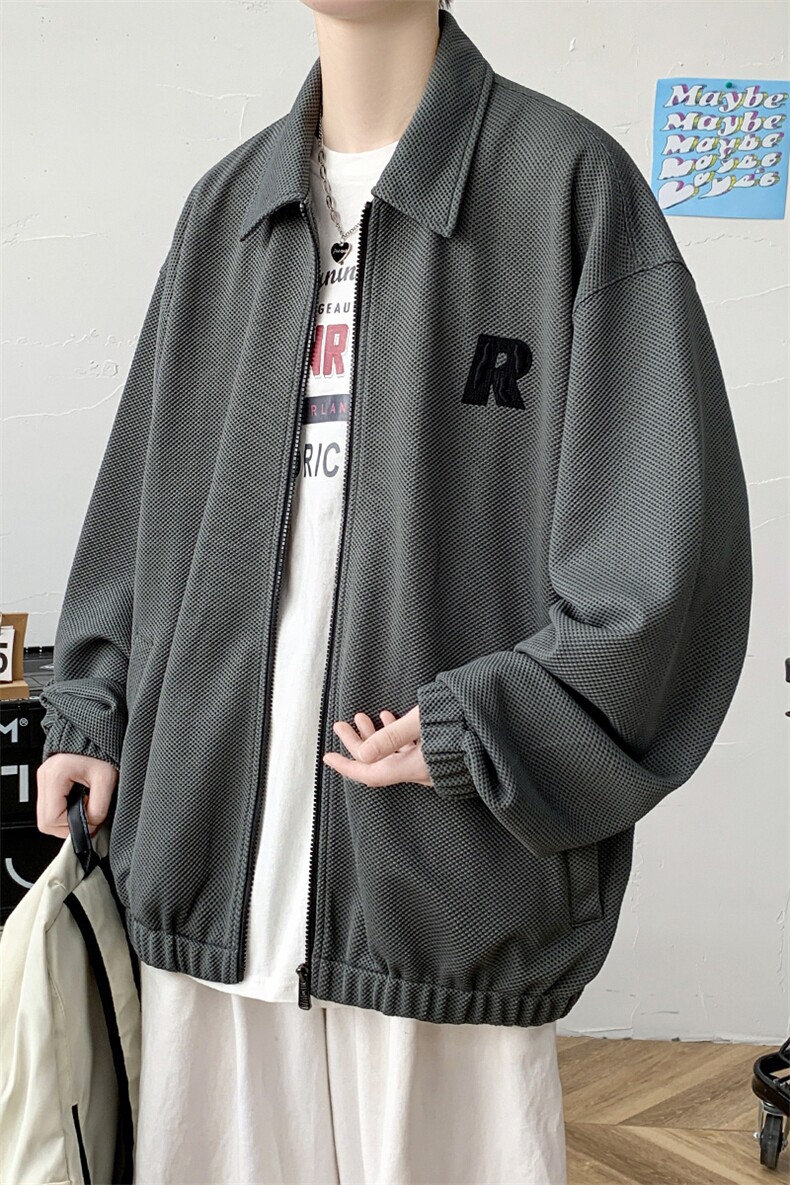 2023秋装新品潮纯色青少年开衫夹克简约刺绣宽松外套男女483-P30,男装夹克,电商A441-1