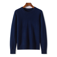 2025年秋季长袖男士坑条圆领套头，男装羊毛衫，昭美羊绒
