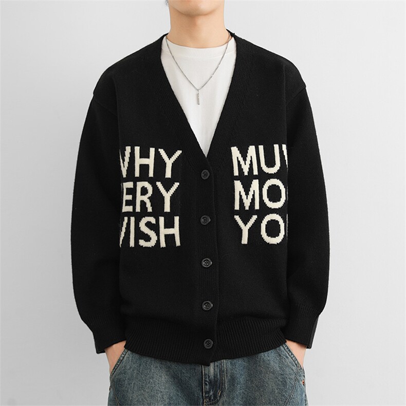 潮V领毛衣2024潮牌宽松针织衫字母印花纽扣开衫MY7005P80，男装针织衫/毛衣，星座914