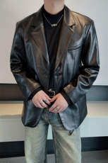 皮西装男秋冬加绒保暖ins网红休闲高级感PU皮西服外套XZ036-P130，男装西服套装，电商B267