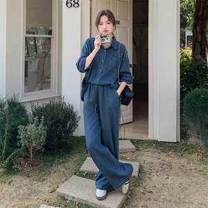 独特牛仔连衣裙女夏薄款2025新款小众设计感宽松假两件套装衬衫裙图片