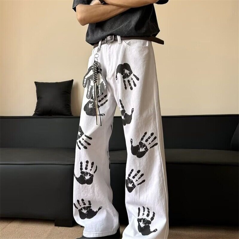 美式嘻哈裤子高街手掌印裤子牛仔裤男女青少年潮炸街裤NZK6069p55,男装牛仔裤,星座302B-2