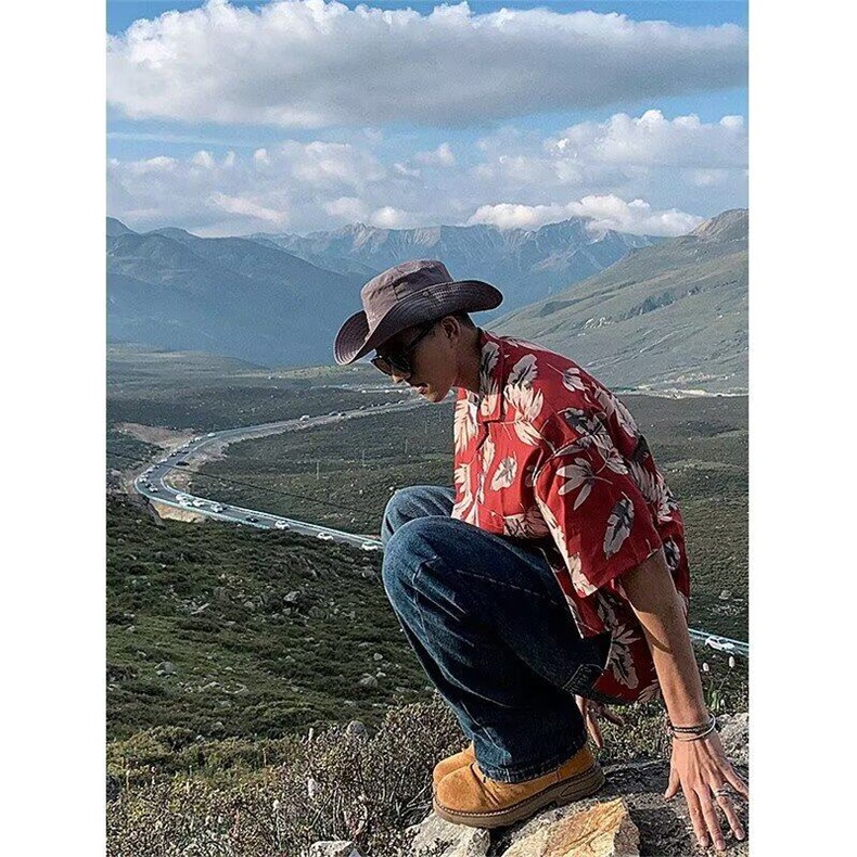 夏威夷薄款防晒泰花衬衫男短袖古着巴洛克外套衬衣WLC5333-P30,男装衬衫,星座1008