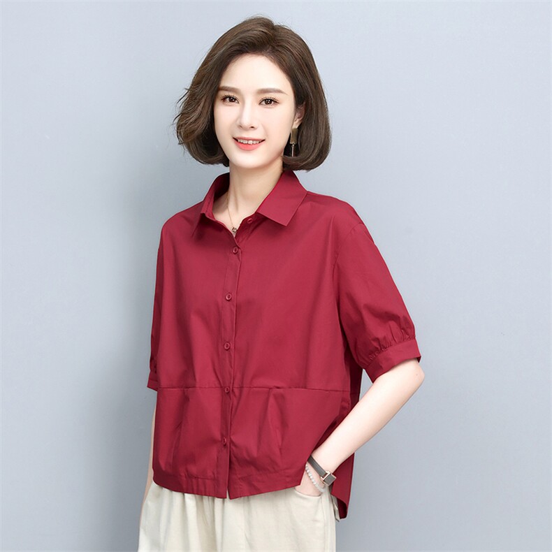 2024年夏季经典文艺纯色纯棉宽松前短后长休闲上衣,女装蕾丝衫/雪纺衫,依恋蒂丝