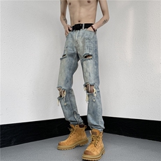 美式高街休闲牛仔裤个性小众休闲裤A061-JM1448-P65-控88，男装牛仔裤，电商A061-1