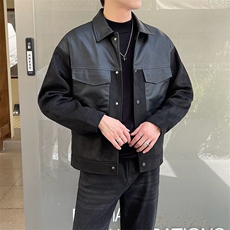 秋店主小伙麂皮绒拼皮夹克外套男加厚羊羔毛批140JK-3039-P130，男装夹克，电商A236
