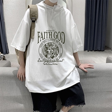 LD54388-P45NASA连帽短袖t恤男大码胖子带帽五分袖中袖，男装T恤，电商A040